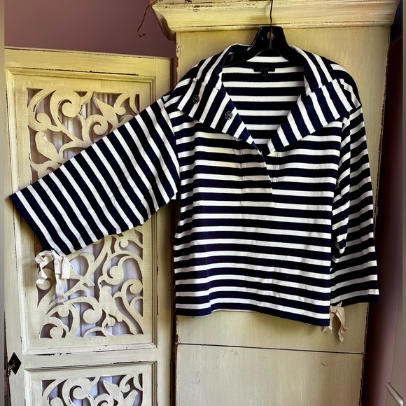 J. Crew Striped Blue and White Snap-
Neck Knit Pullover, Medium, NWOT - Picture 3 of 13